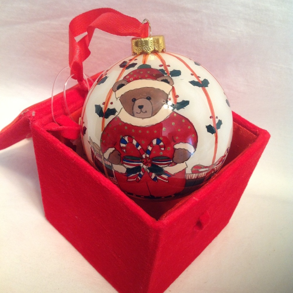 Santa Bear inside art by FIGI, glass ornament NWB